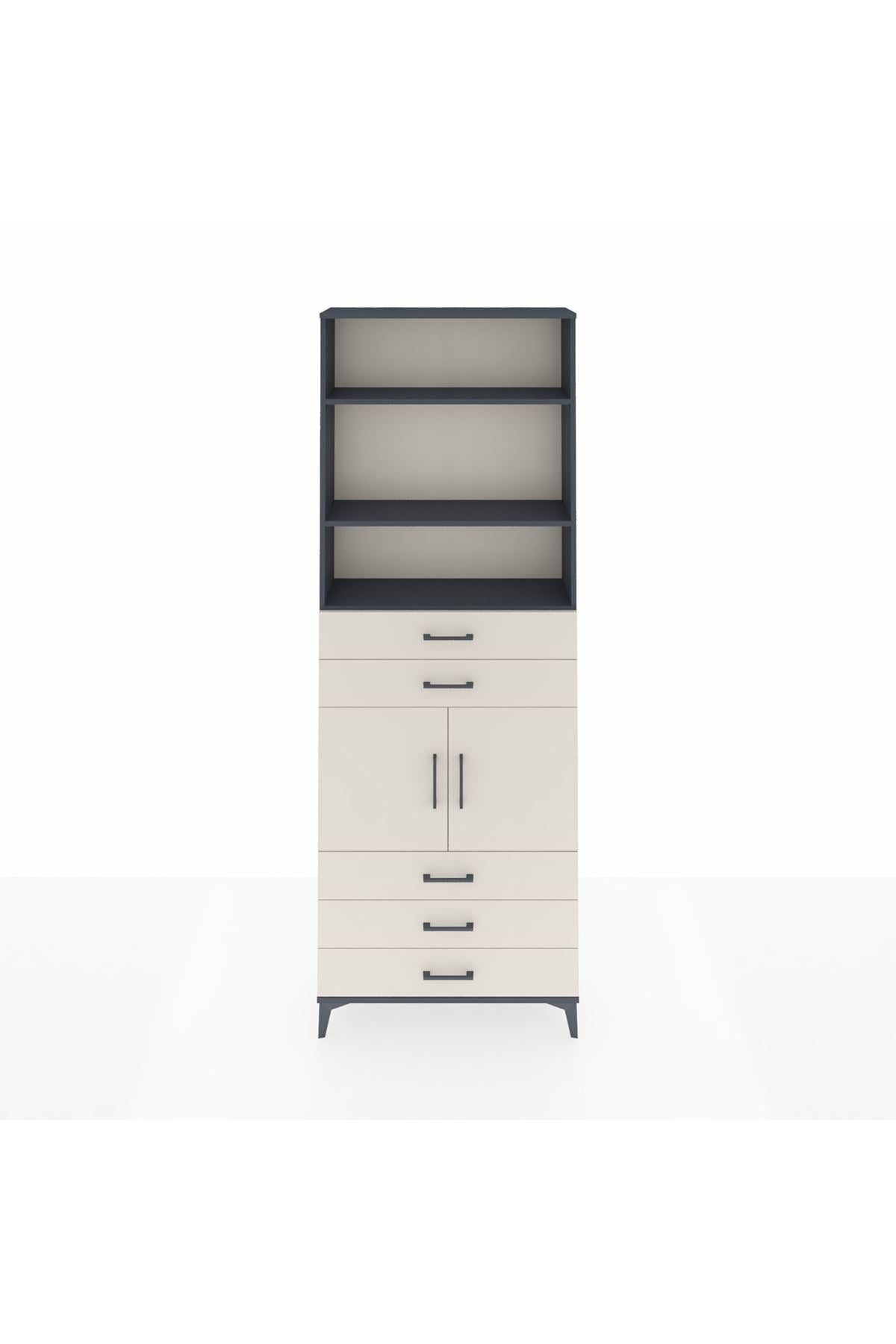 Arges Dolap 4 Raflı 5 Çekmeceli 2 Kapaklı 88x30x243 Antrasit-Aytaşı