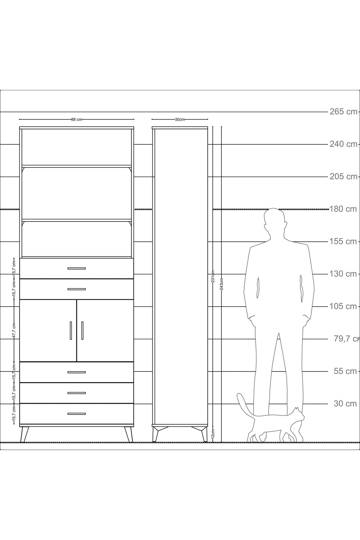 Arges Dolap 4 Raflı 5 Çekmeceli 2 Kapaklı 88x30x243 - S33M234V3A