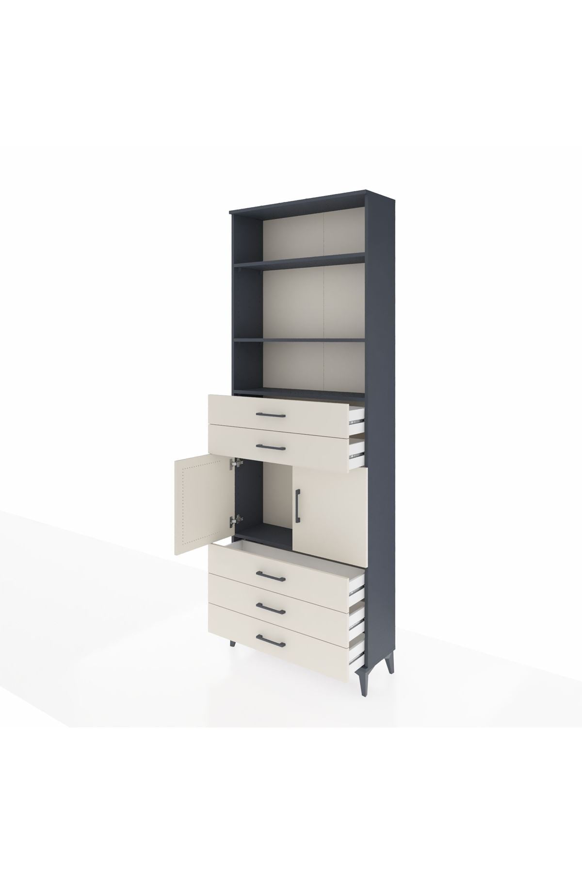 Arges Dolap 4 Raflı 5 Çekmeceli 2 Kapaklı 88x30x243 Antrasit-Aytaşı