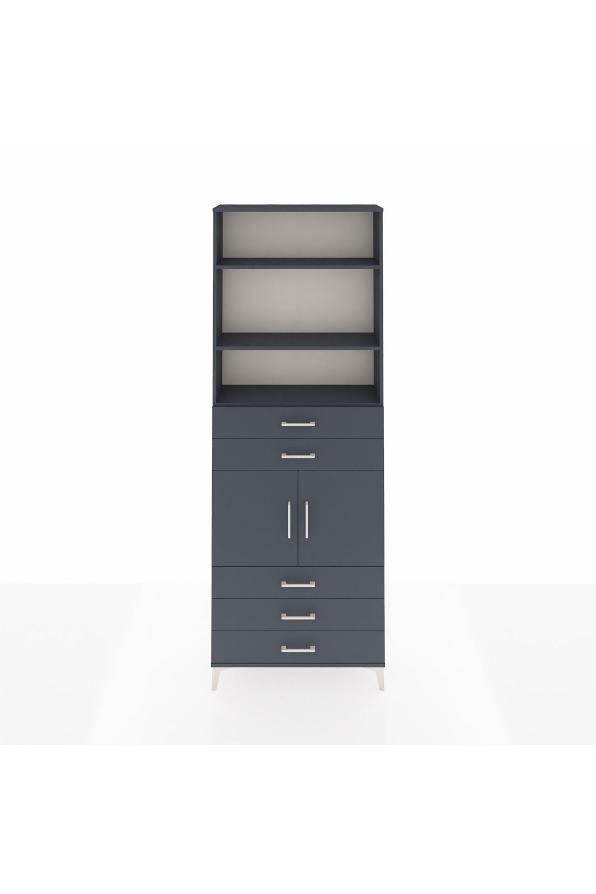 Arges Dolap 4 Raflı 5 Çekmeceli 2 Kapaklı 88x30x243 Antrasit-Antrasit