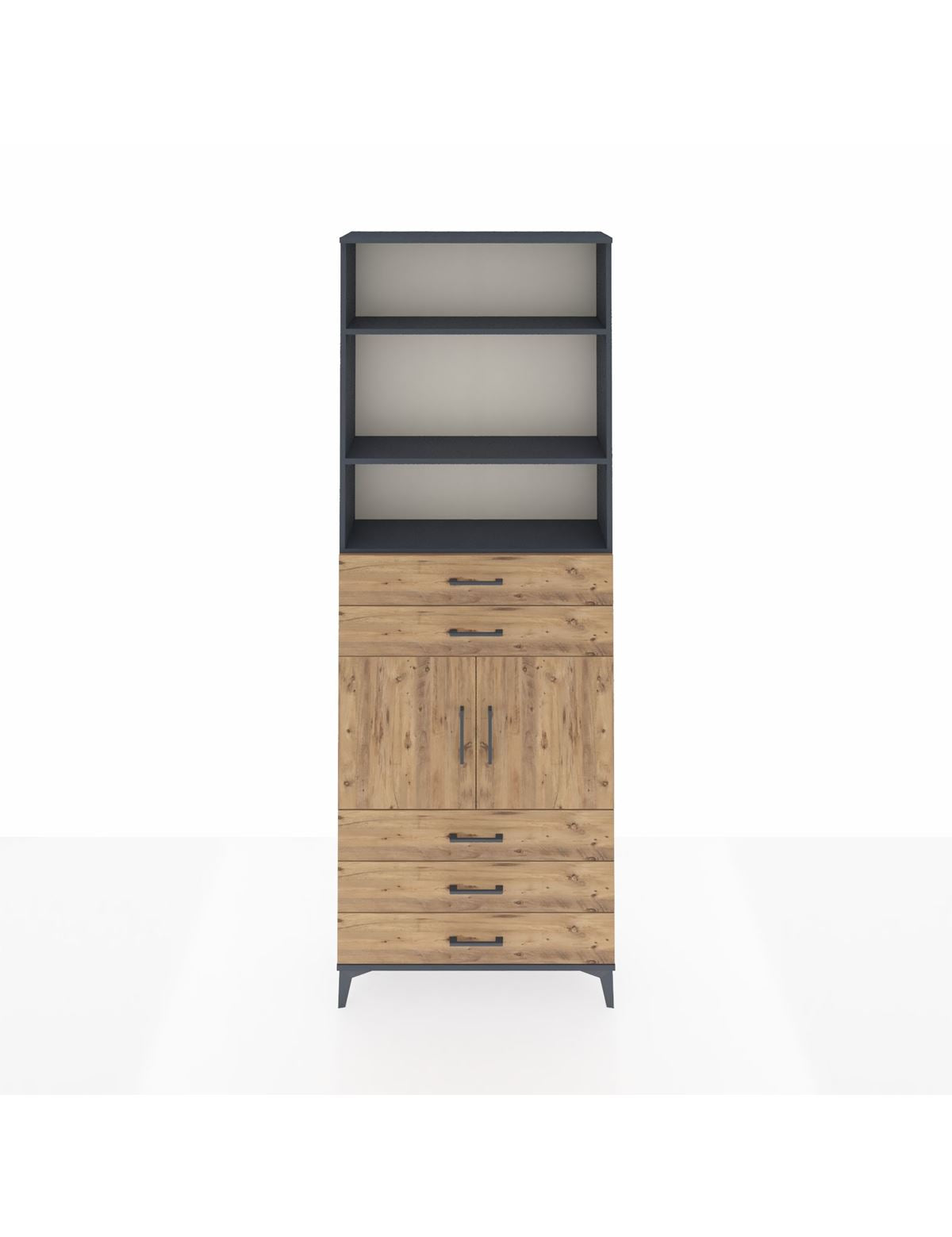 Arges Dolap 4 Raflı 5 Çekmeceli 2 Kapaklı 88x30x243 Antrasit-Çam