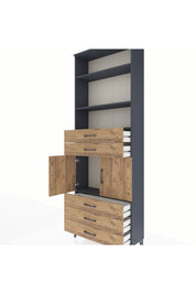 Arges Dolap 4 Raflı 5 Çekmeceli 2 Kapaklı 88x30x243 Antrasit-Çam