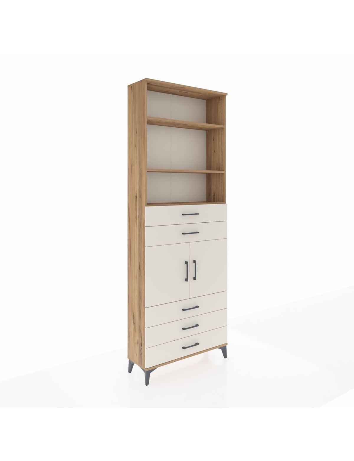 Arges Dolap 4 Raflı 5 Çekmeceli 2 Kapaklı 88x30x243 Çam-Aytaşı