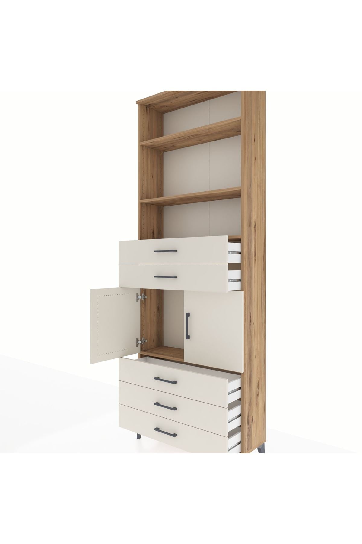 Arges Dolap 4 Raflı 5 Çekmeceli 2 Kapaklı 88x30x243 Çam-Aytaşı