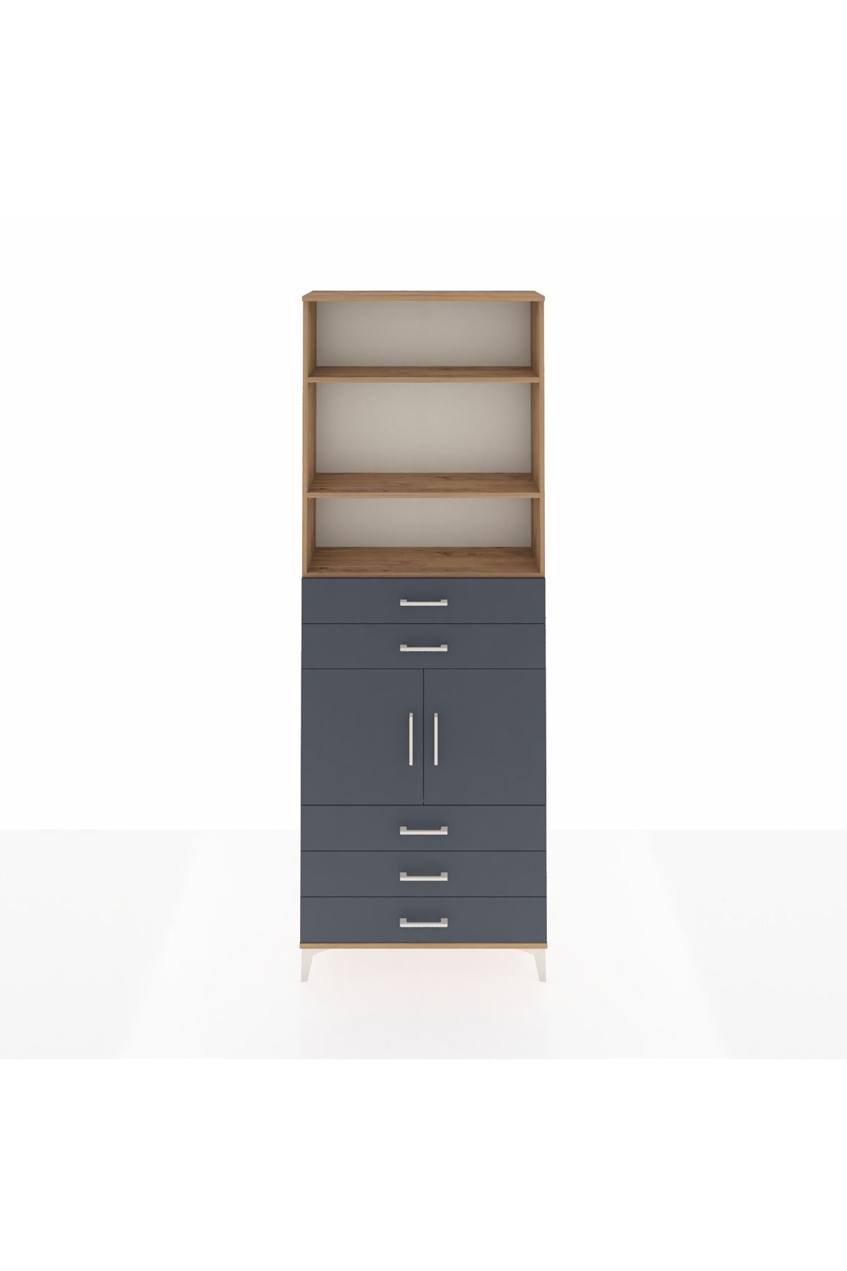 Arges Dolap 4 Raflı 5 Çekmeceli 2 Kapaklı 88x30x243 Çam-Antrasit