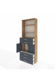 Arges Dolap 4 Raflı 5 Çekmeceli 2 Kapaklı 88x30x243 Çam-Antrasit