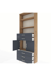 Arges Dolap 4 Raflı 5 Çekmeceli 2 Kapaklı 88x30x243 Çam-Antrasit