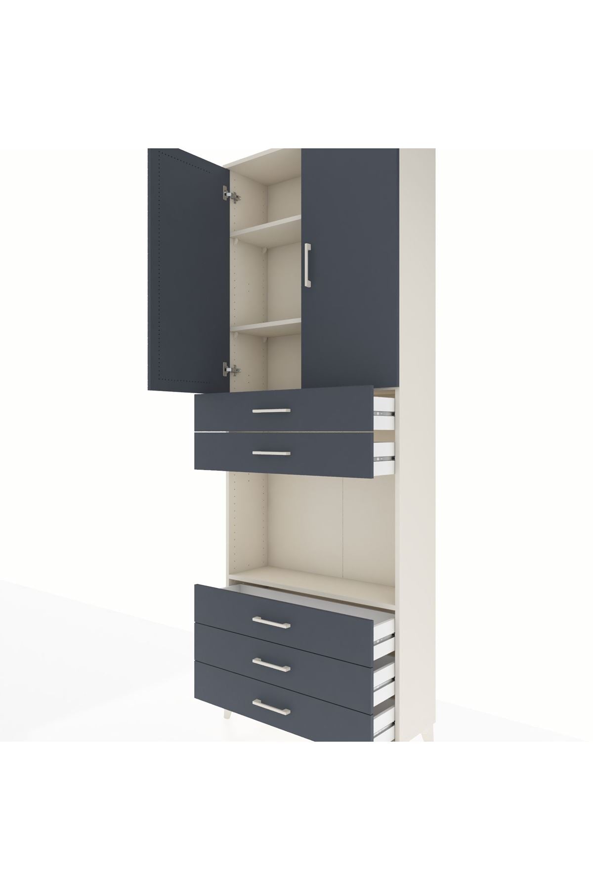 Arges Dolap 4 Raflı 5 Çekmeceli 2 Kapaklı 88x30x243 Aytaşı-Antrasit