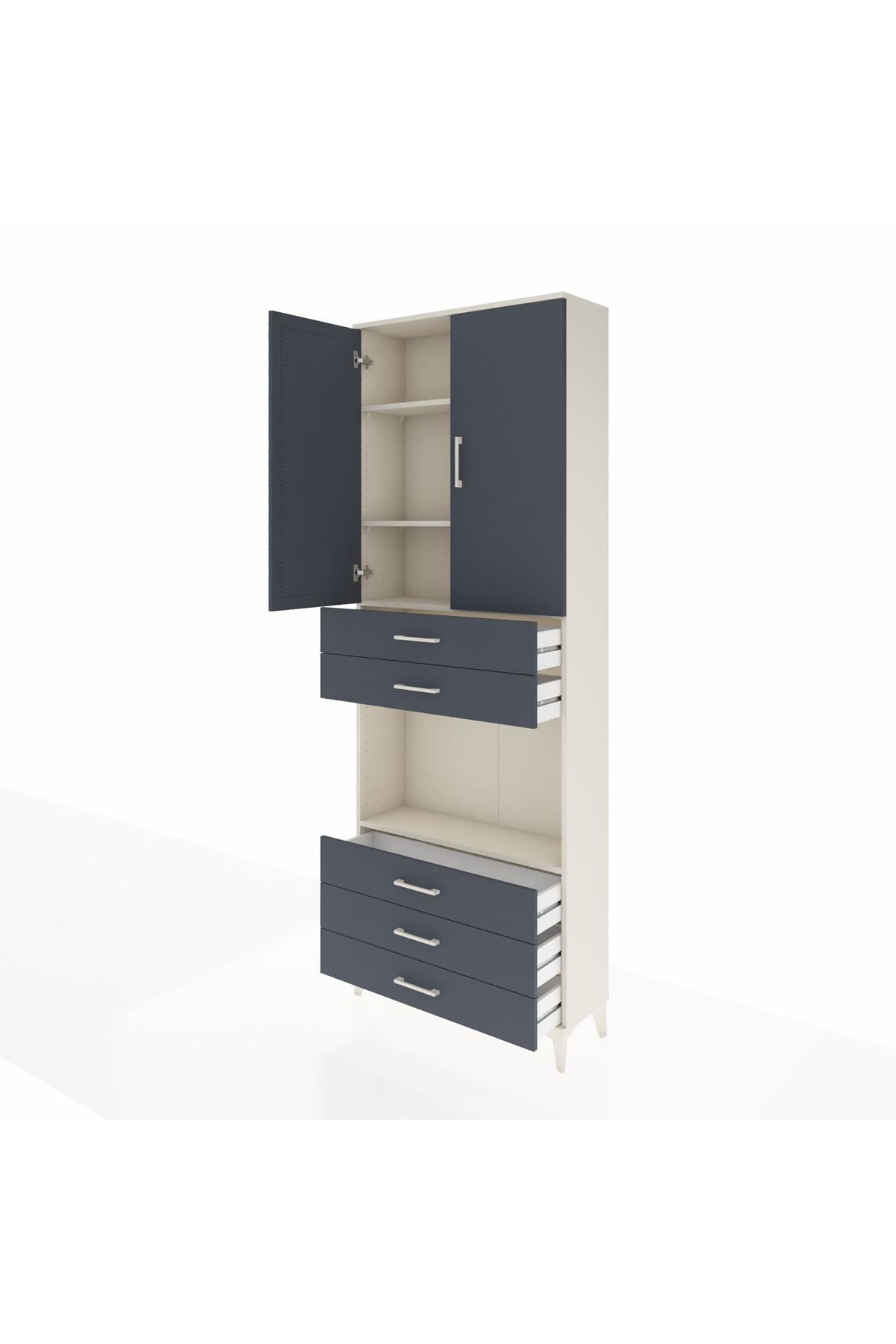 Arges Dolap 4 Raflı 5 Çekmeceli 2 Kapaklı 88x30x243 Aytaşı-Antrasit