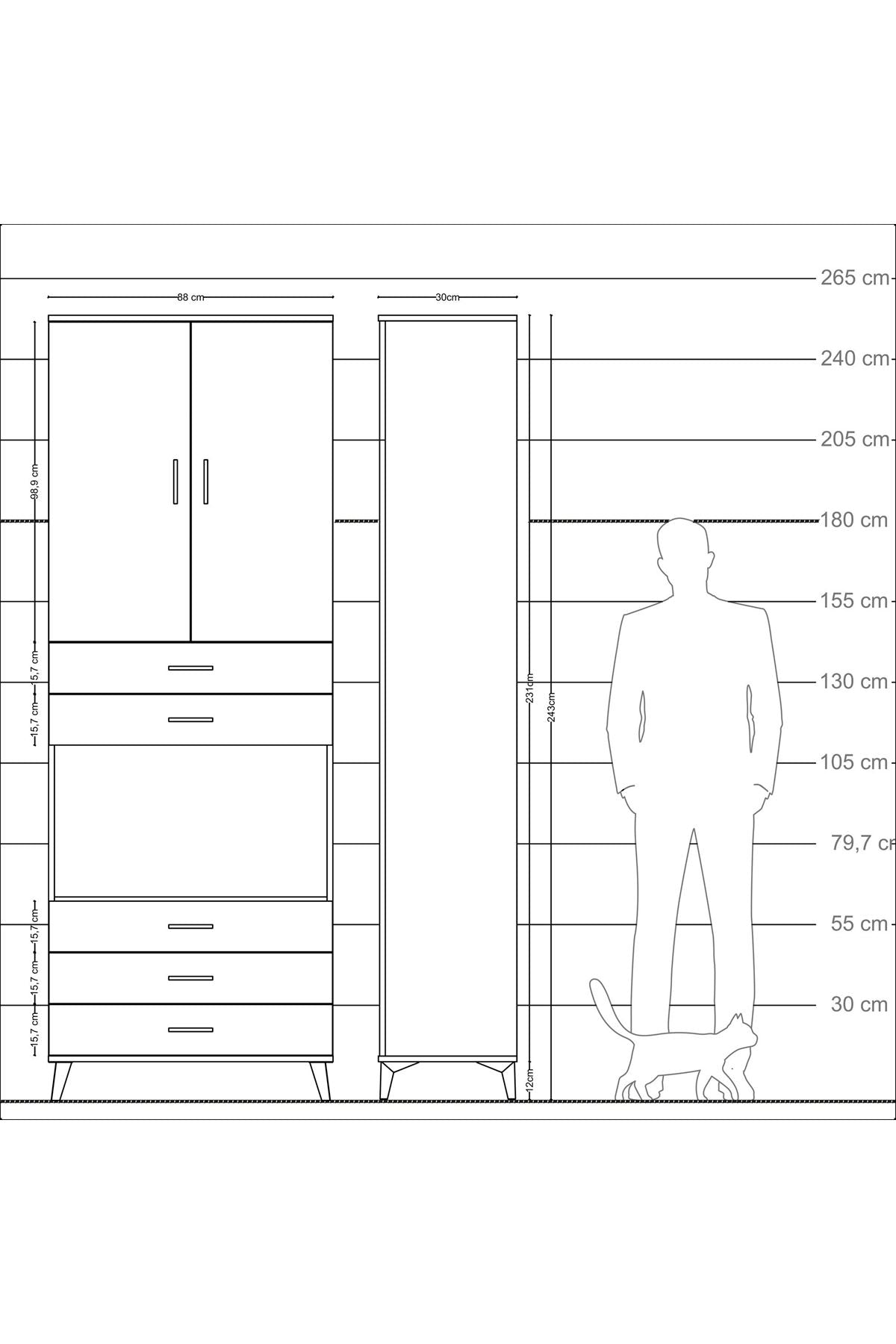 Arges Dolap 4 Raflı 5 Çekmeceli 2 Kapaklı 88x30x243 Aytaşı-Antrasit