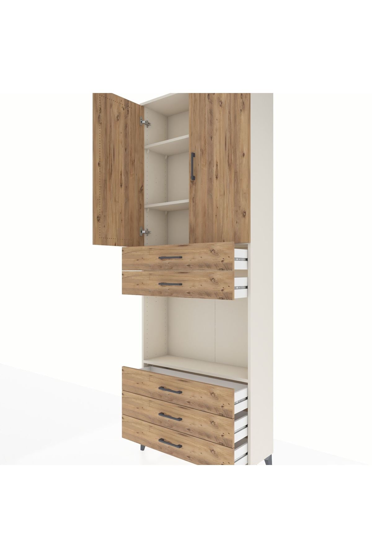 Arges Dolap 4 Raflı 5 Çekmeceli 2 Kapaklı 88x30x243 Aytaşı-Çam