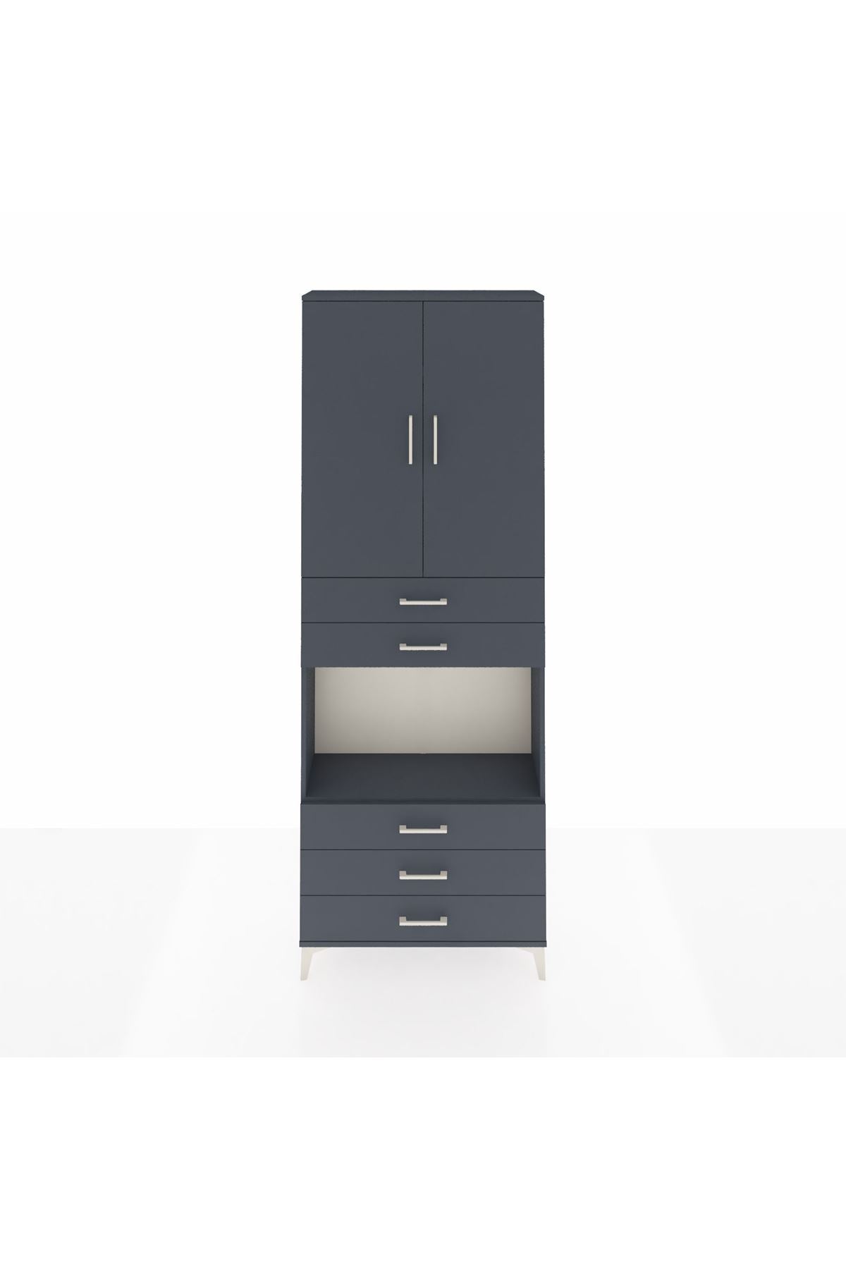 Arges Dolap 4 Raflı 5 Çekmeceli 2 Kapaklı 88x30x243 Antrasit-Antrasit