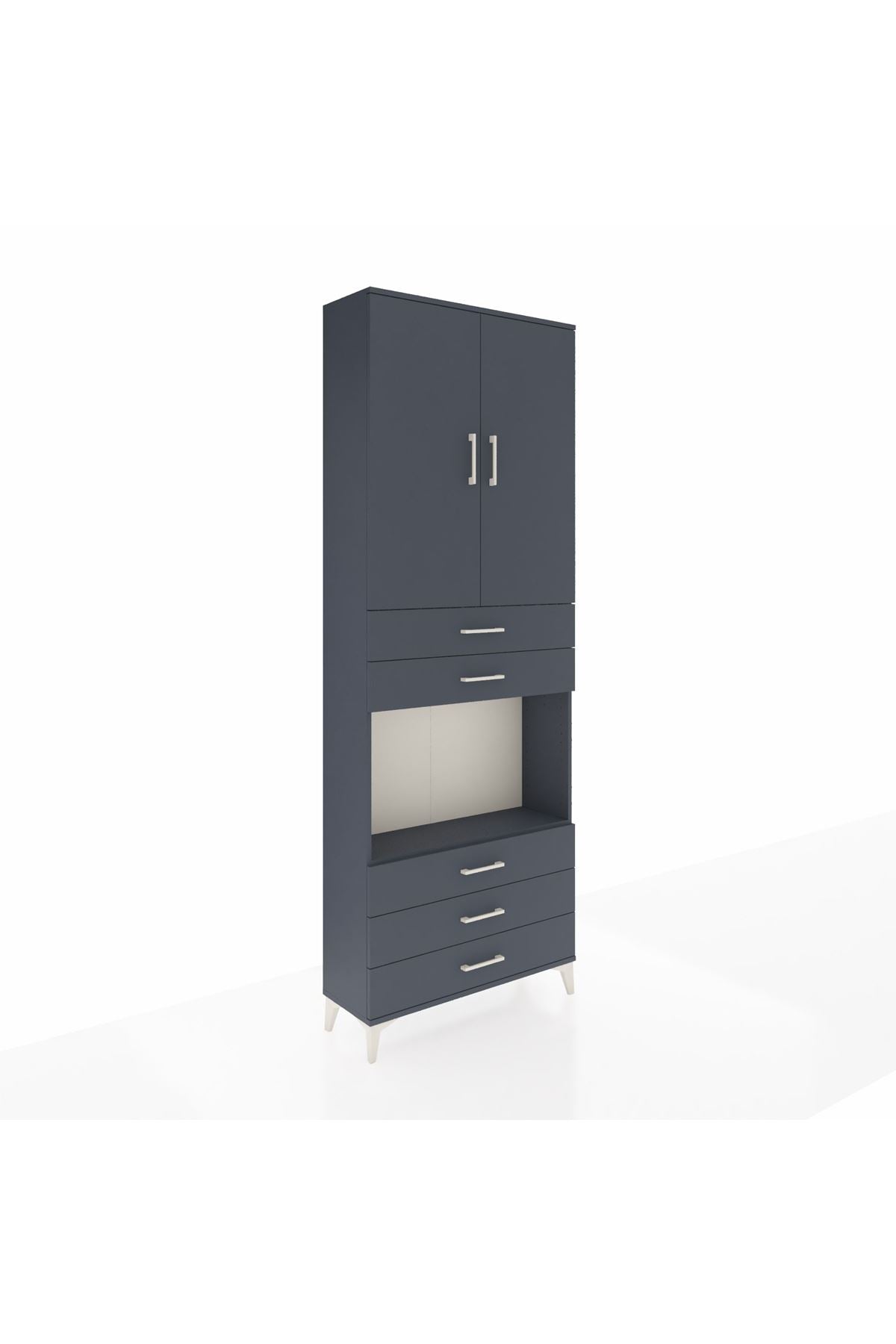 Arges Dolap 4 Raflı 5 Çekmeceli 2 Kapaklı 88x30x243 Antrasit-Antrasit