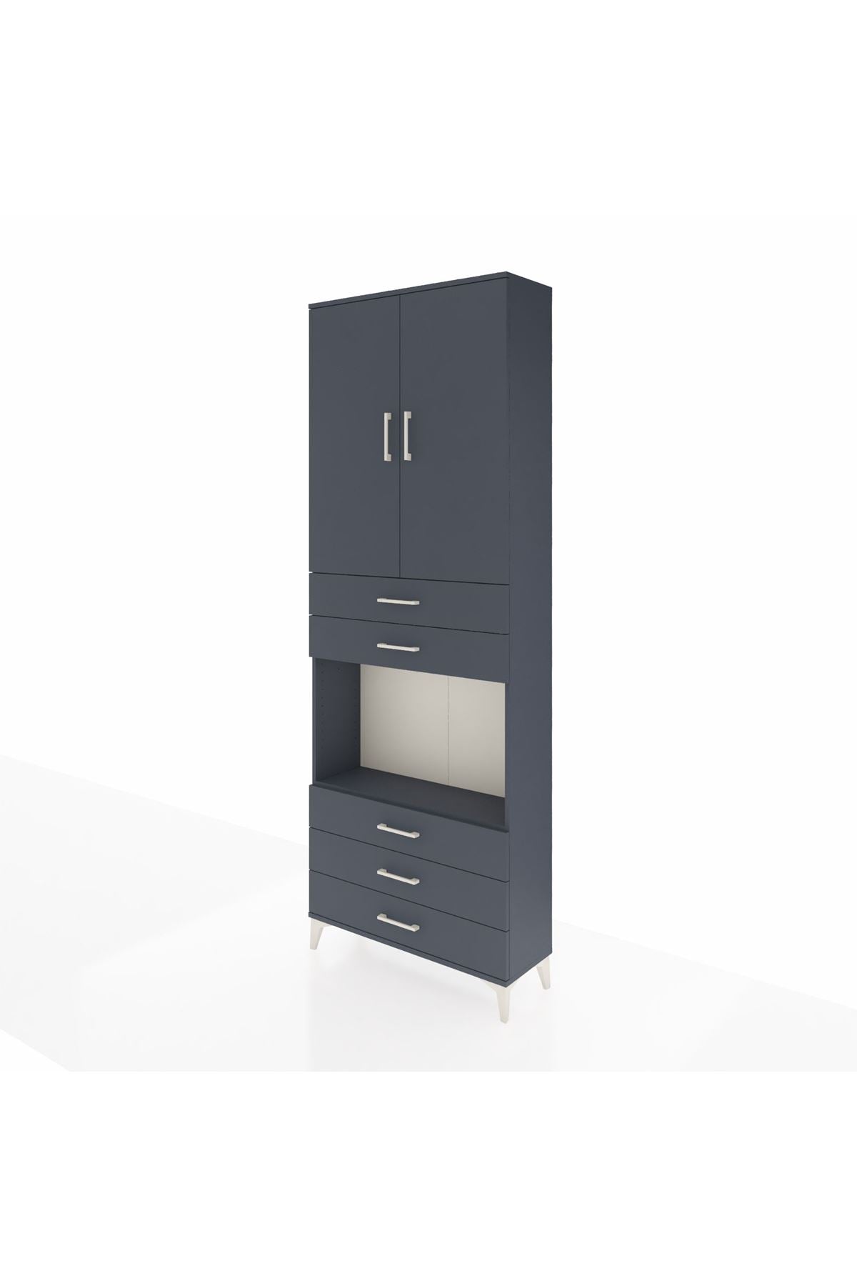 Arges Dolap 4 Raflı 5 Çekmeceli 2 Kapaklı 88x30x243 Antrasit-Antrasit