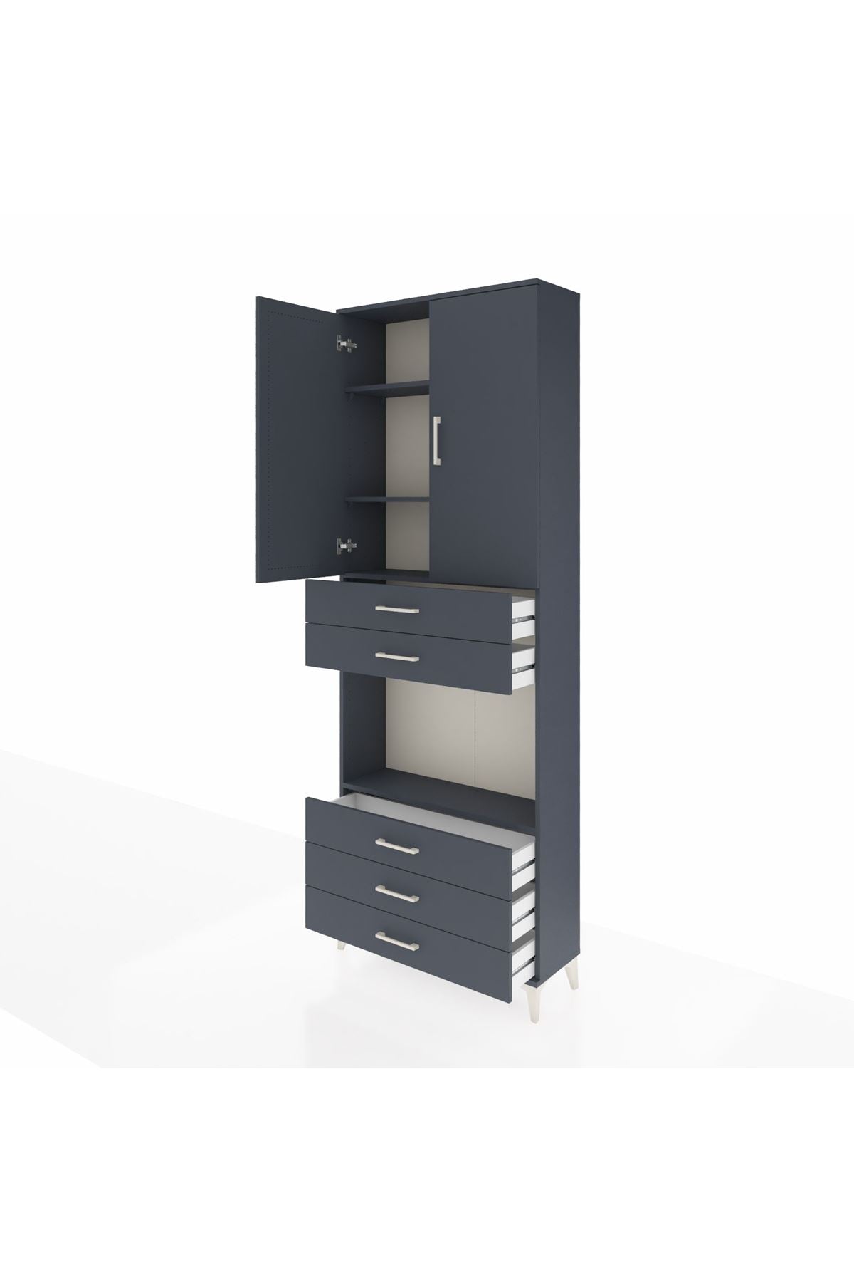 Arges Dolap 4 Raflı 5 Çekmeceli 2 Kapaklı 88x30x243 Antrasit-Antrasit