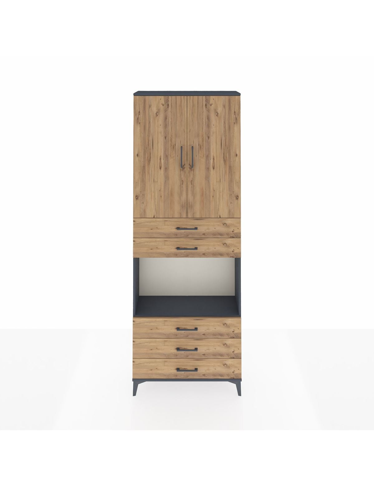 Arges Dolap 4 Raflı 5 Çekmeceli 2 Kapaklı 88x30x243 Antrasit-Çam