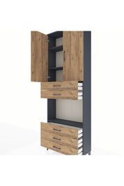 Arges Dolap 4 Raflı 5 Çekmeceli 2 Kapaklı 88x30x243 Antrasit-Çam