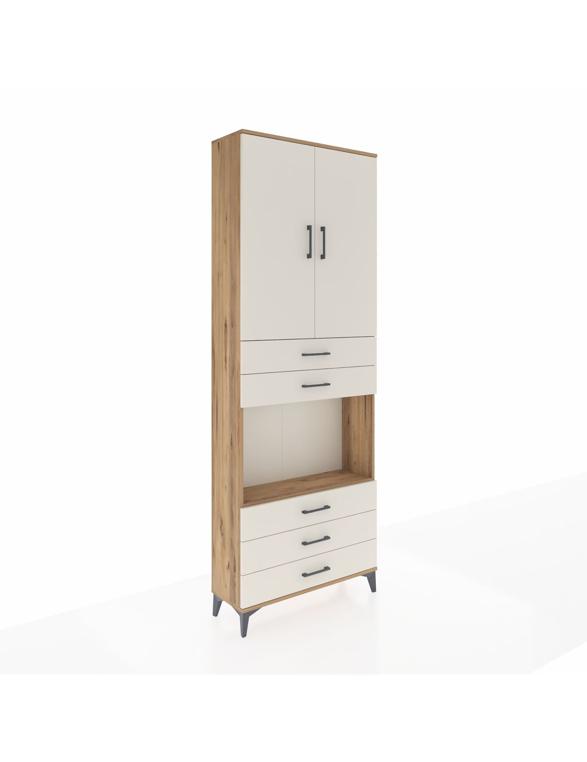 Arges Dolap 4 Raflı 5 Çekmeceli 2 Kapaklı 88x30x243 Çam-Aytaşı