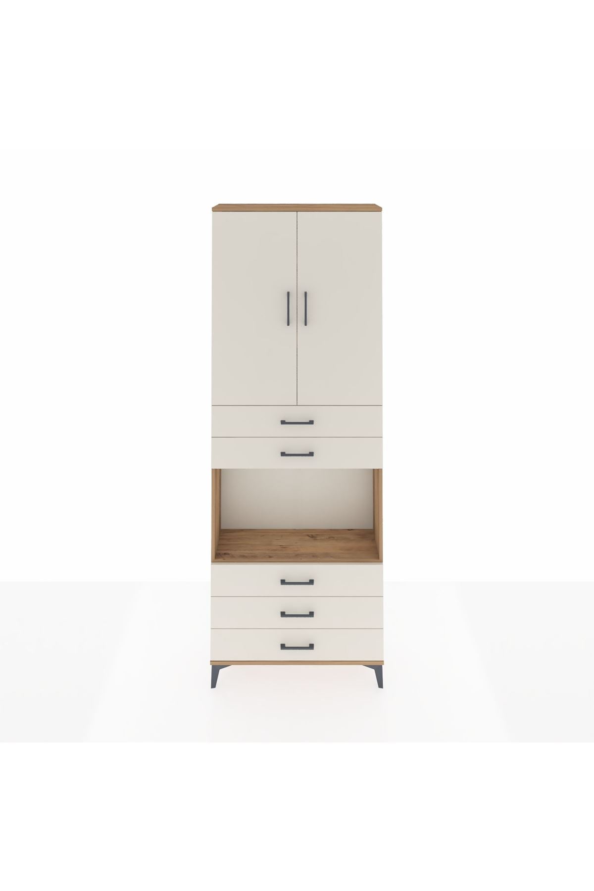 Arges Dolap 4 Raflı 5 Çekmeceli 2 Kapaklı 88x30x243 Çam-Aytaşı