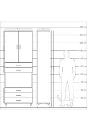 Arges Dolap 4 Raflı 5 Çekmeceli 2 Kapaklı 88x30x243 Antrasit-Çam