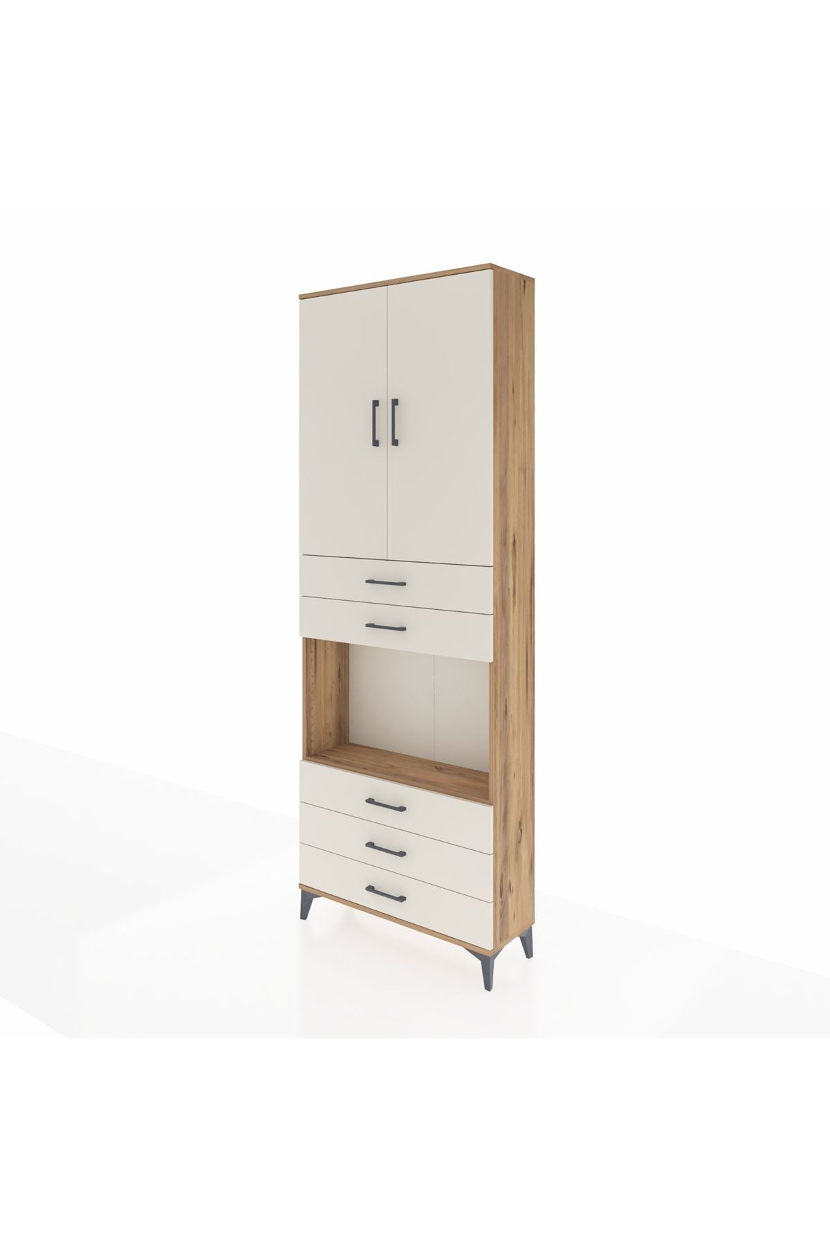 Arges Dolap 4 Raflı 5 Çekmeceli 2 Kapaklı 88x30x243 Çam-Aytaşı