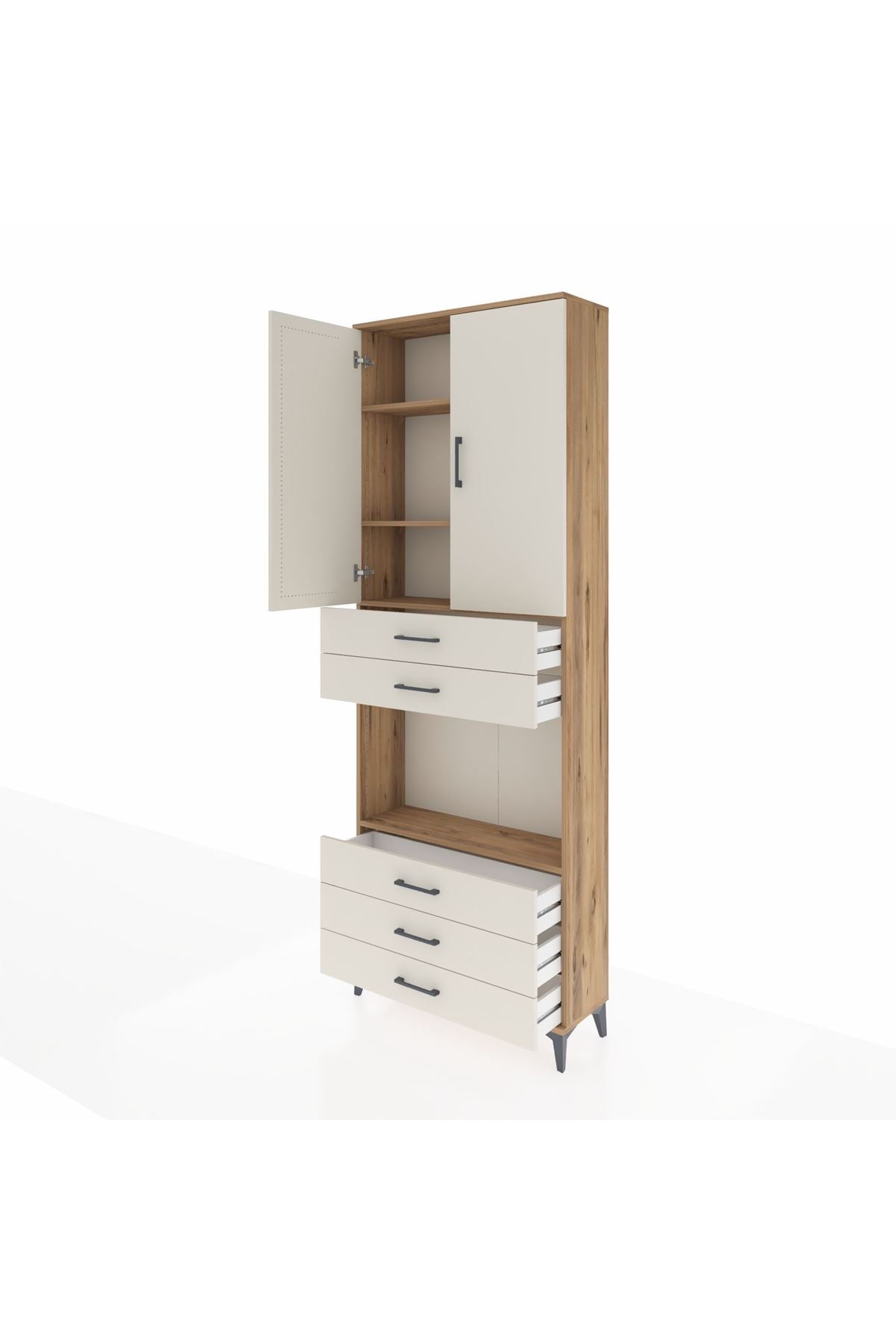 Arges Dolap 4 Raflı 5 Çekmeceli 2 Kapaklı 88x30x243 Çam-Aytaşı