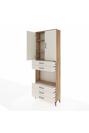 Arges Dolap 4 Raflı 5 Çekmeceli 2 Kapaklı 88x30x243 Çam-Aytaşı