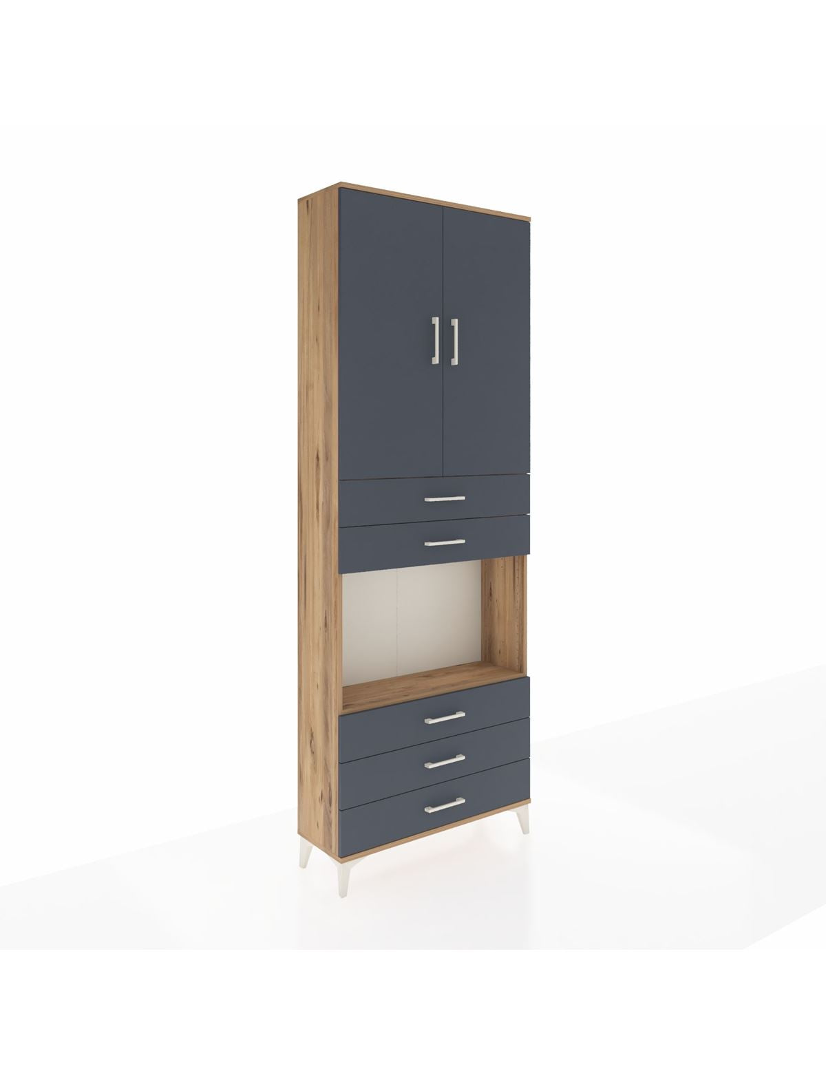 Arges Dolap 4 Raflı 5 Çekmeceli 2 Kapaklı 88x30x243 Çam-Antrasit