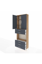 Arges Dolap 4 Raflı 5 Çekmeceli 2 Kapaklı 88x30x243 Çam-Antrasit