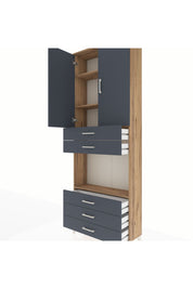 Arges Dolap 4 Raflı 5 Çekmeceli 2 Kapaklı 88x30x243 Çam-Antrasit