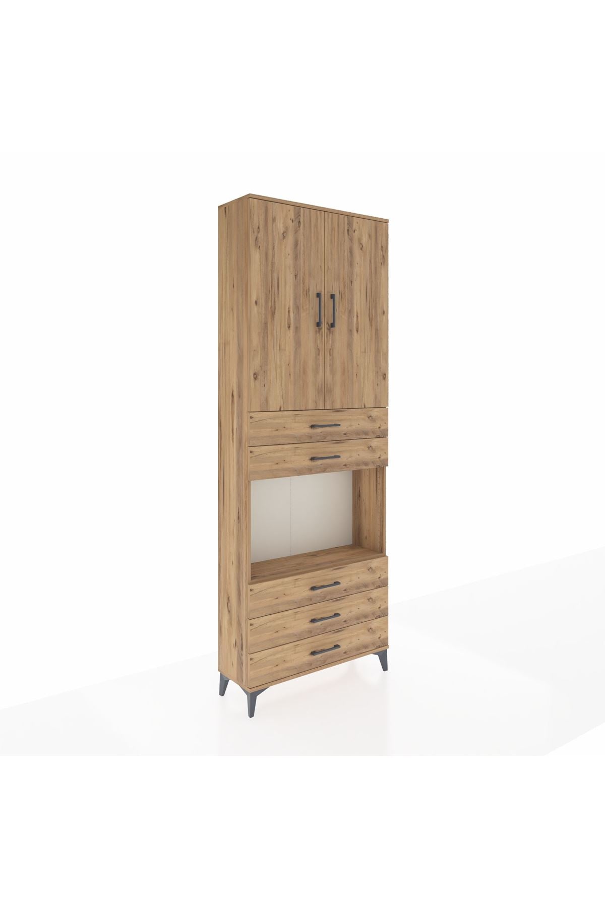 Arges Dolap 4 Raflı 5 Çekmeceli 2 Kapaklı 88x30x243 Çam-Çam