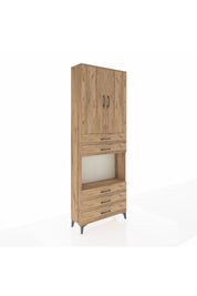 Arges Dolap 4 Raflı 5 Çekmeceli 2 Kapaklı 88x30x243 Çam-Çam
