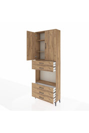 Arges Dolap 4 Raflı 5 Çekmeceli 2 Kapaklı 88x30x243 Çam-Çam