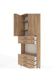 Arges Dolap 4 Raflı 5 Çekmeceli 2 Kapaklı 88x30x243 Çam-Çam