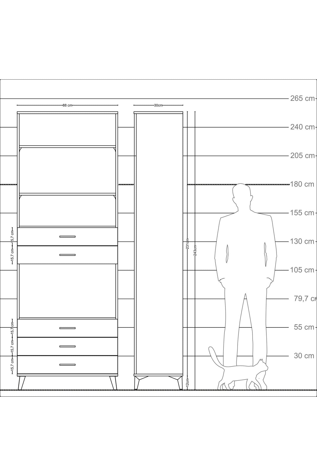 Arges Dolap 4 Raflı 5 Çekmeceli 88x30x243 Aytaşı-Aytaşı