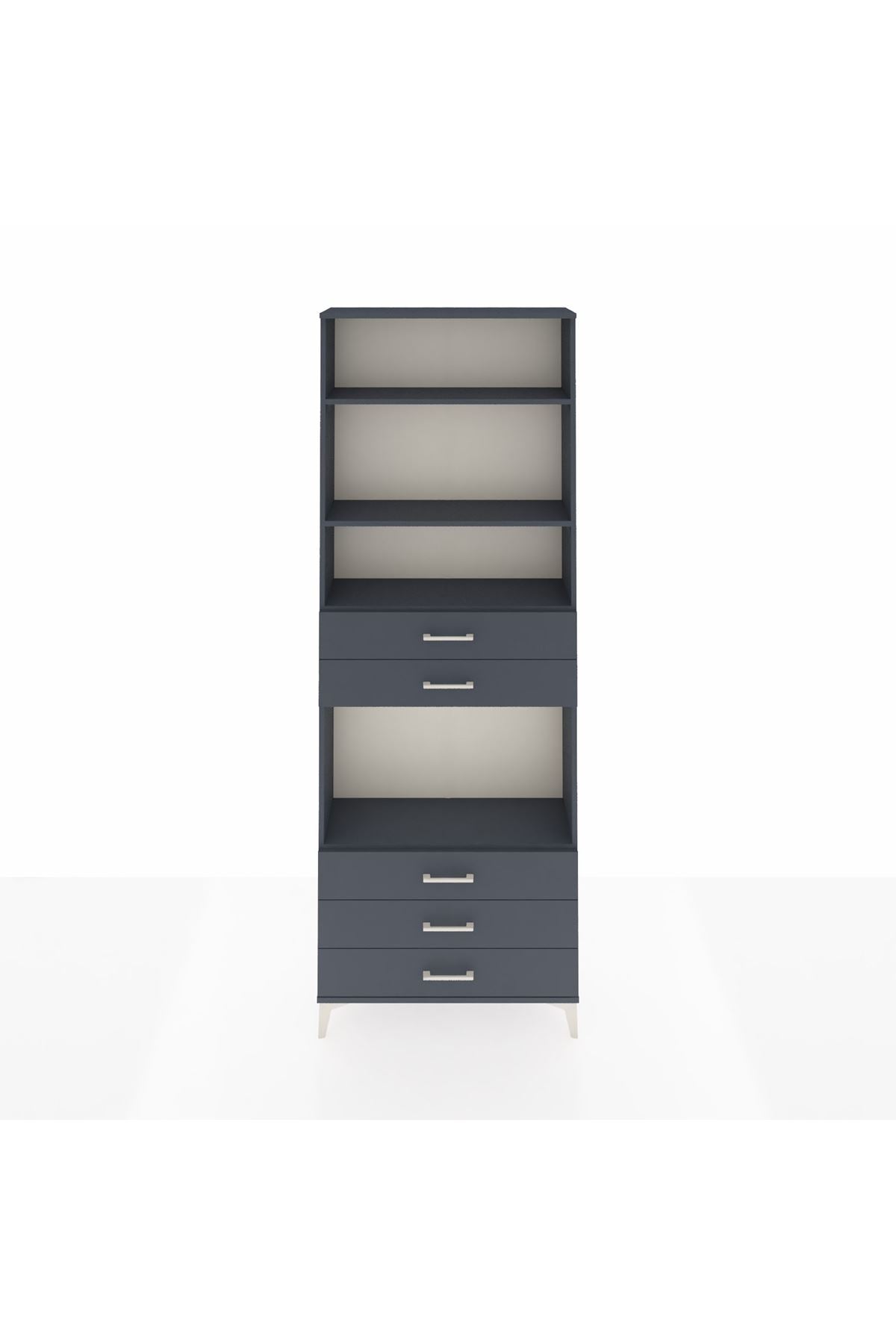 Arges Dolap 4 Raflı 5 Çekmeceli 88x30x243 Antrasit-Antrasit