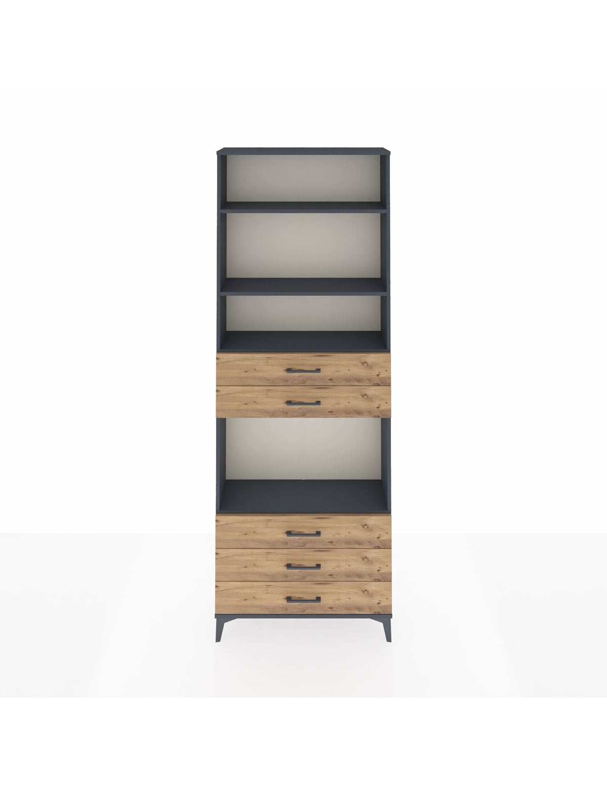 Arges Dolap 4 Raflı 5 Çekmeceli 88x30x243 Antrasit-Çam