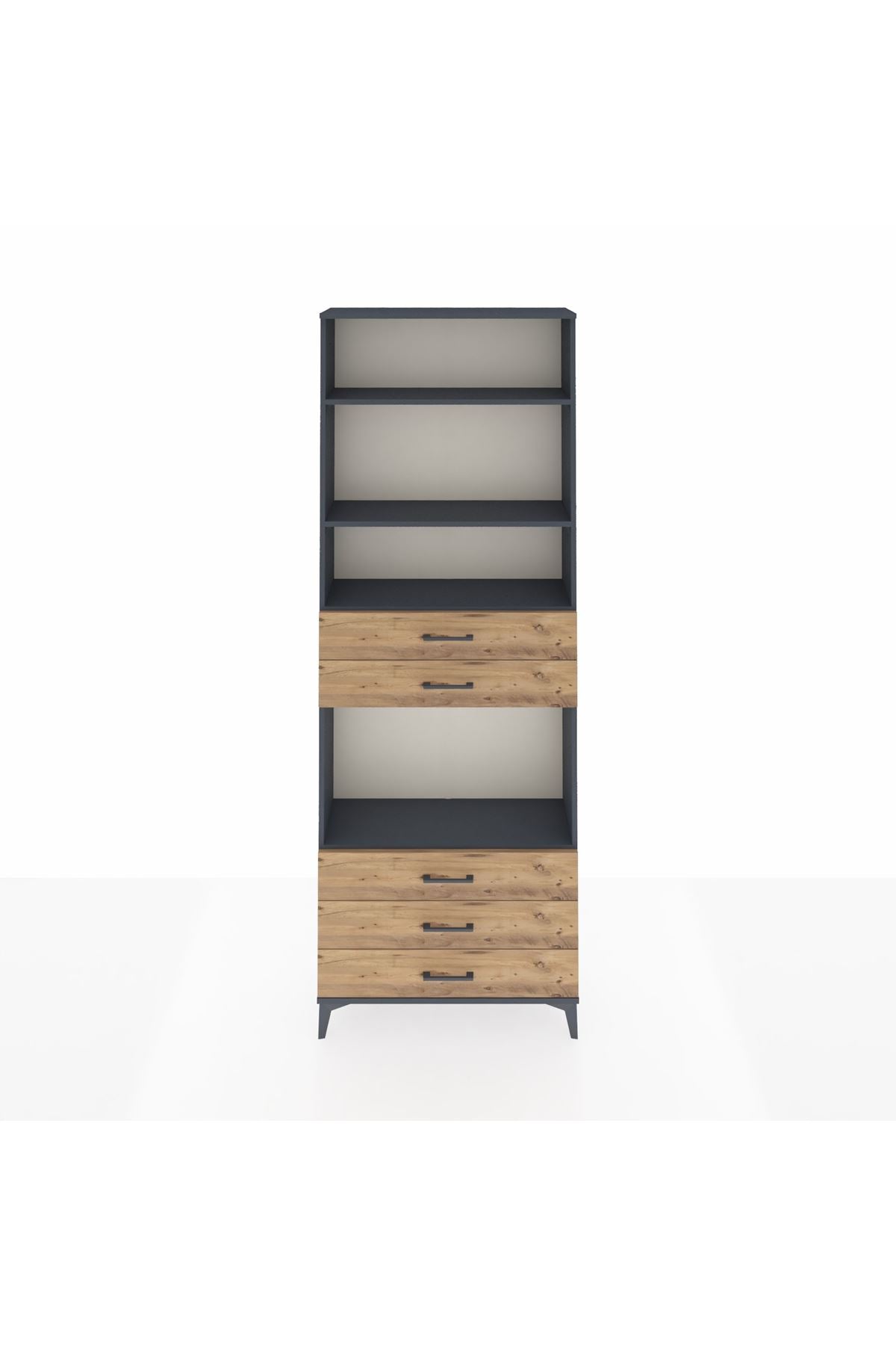 Arges Dolap 4 Raflı 5 Çekmeceli 88x30x243 Antrasit-Çam