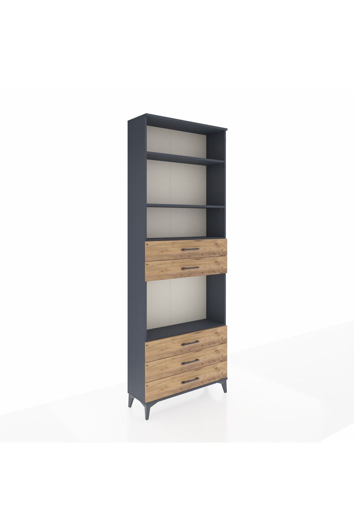 Arges Dolap 4 Raflı 5 Çekmeceli 88x30x243 Antrasit-Çam