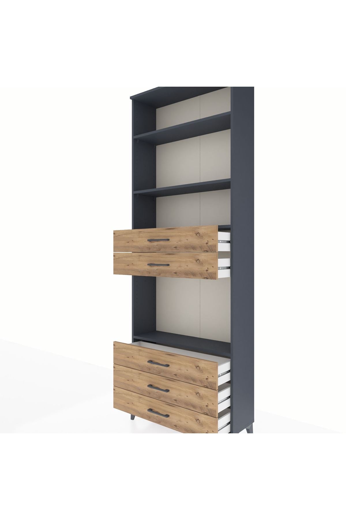 Arges Dolap 4 Raflı 5 Çekmeceli 88x30x243 Antrasit-Çam