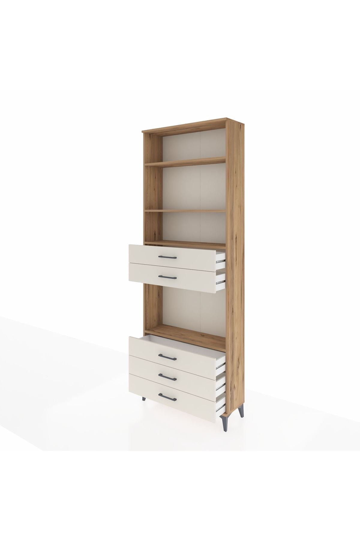 Arges Dolap 4 Raflı 5 Çekmeceli 88x30x243 Çam-Aytaşı