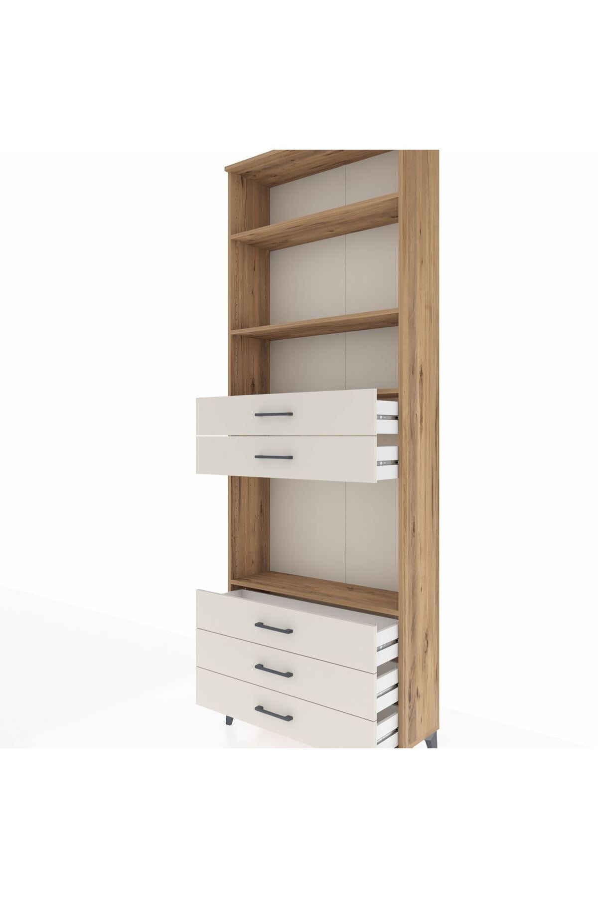 Arges Dolap 4 Raflı 5 Çekmeceli 88x30x243 Çam-Aytaşı