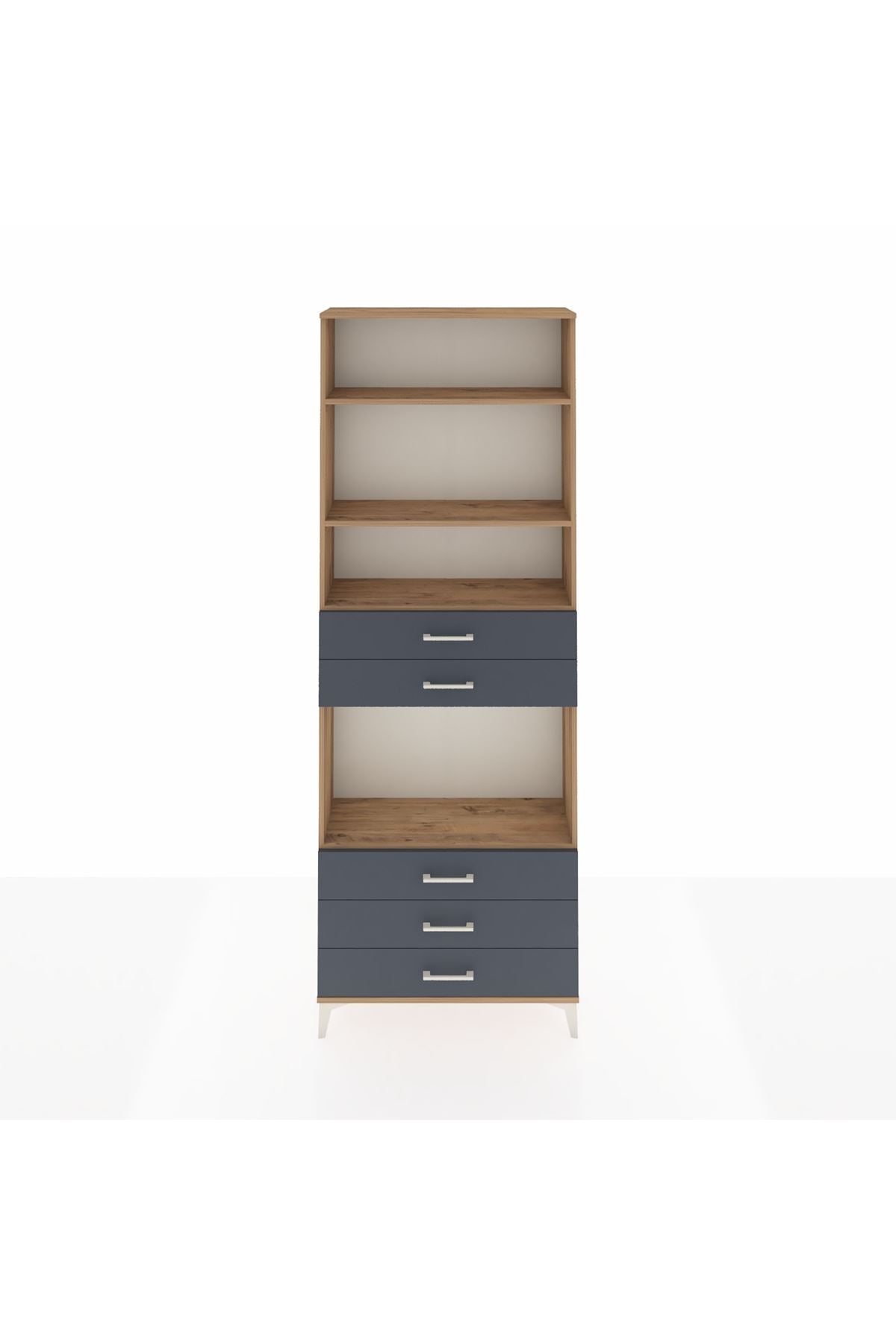 Arges Dolap 4 Raflı 5 Çekmeceli 88x30x243 Çam-Antrasit
