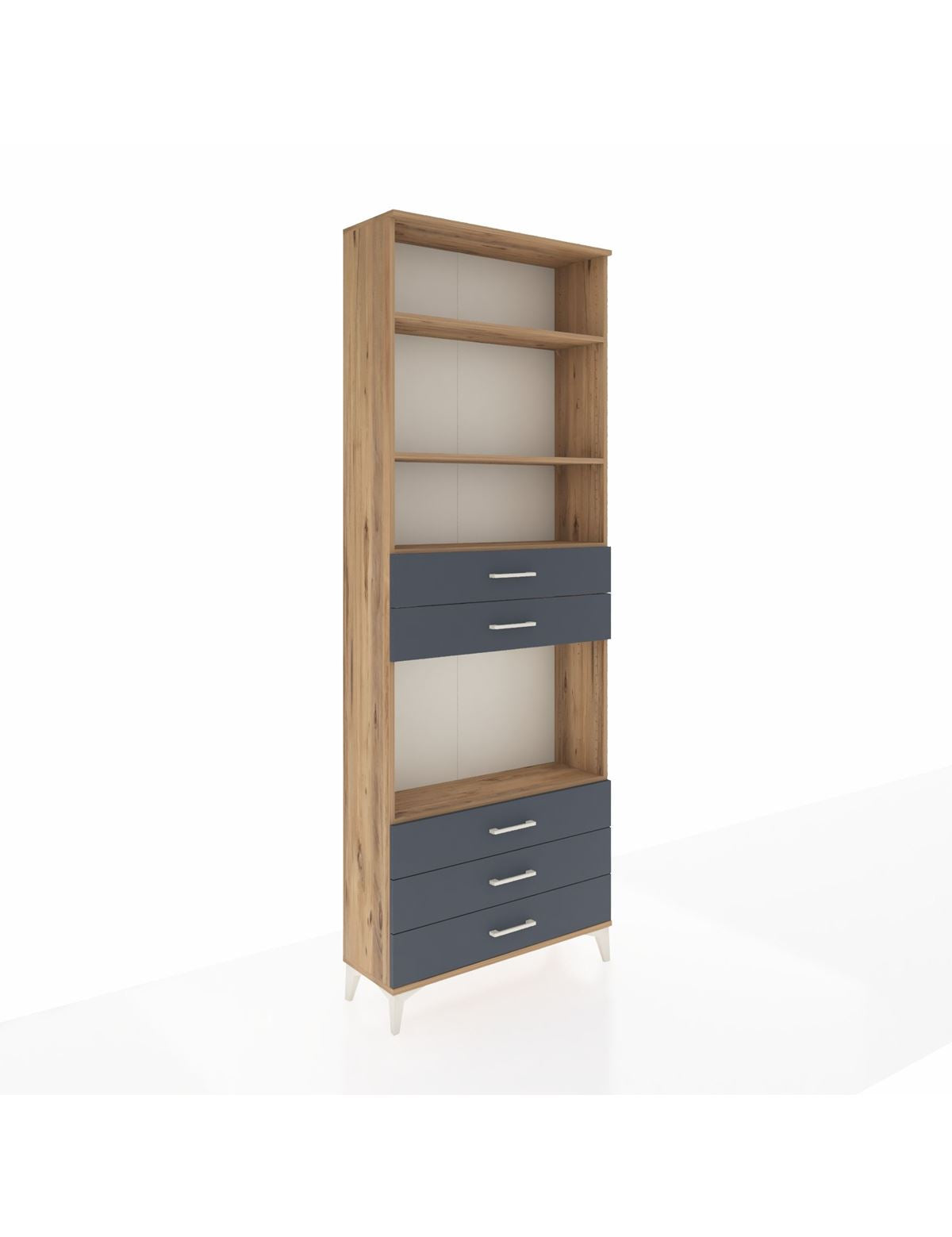 Arges Dolap 4 Raflı 5 Çekmeceli 88x30x243 Çam-Antrasit