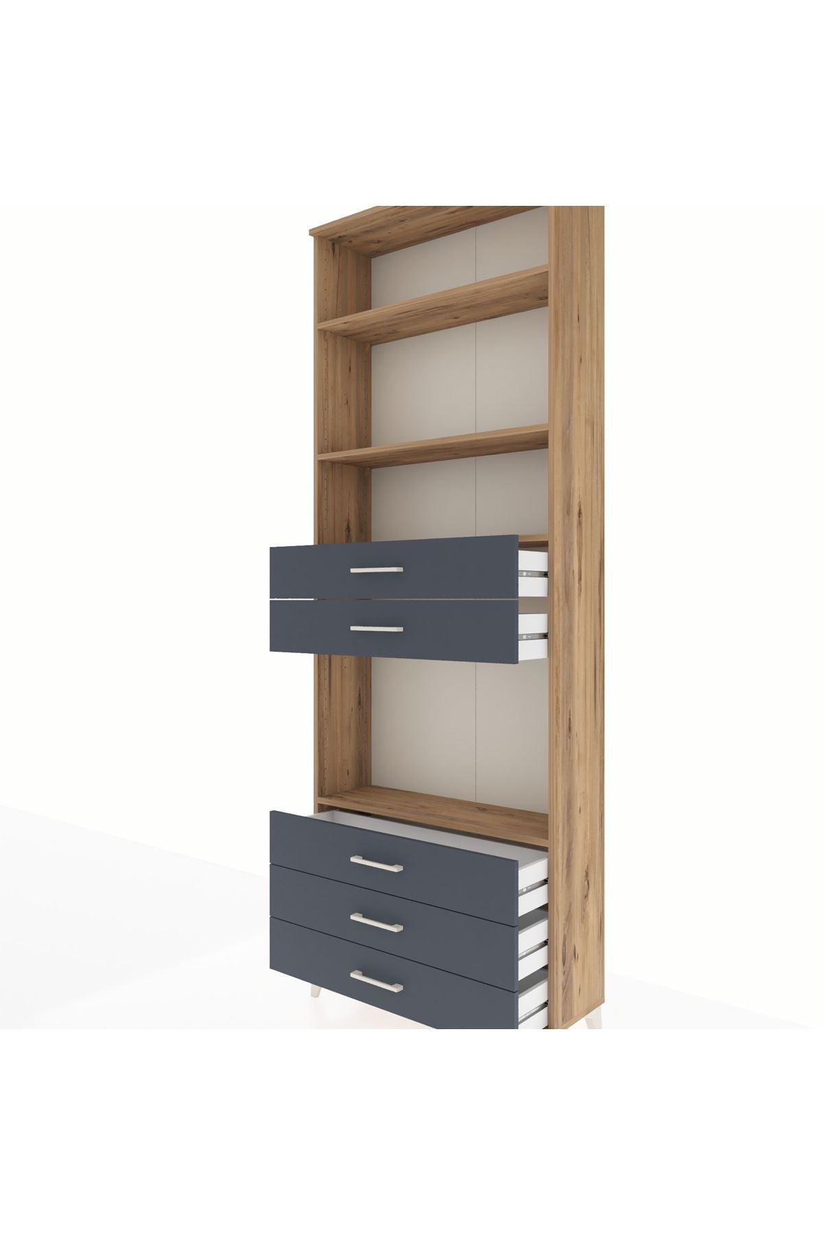 Arges Dolap 4 Raflı 5 Çekmeceli 88x30x243 Çam-Antrasit