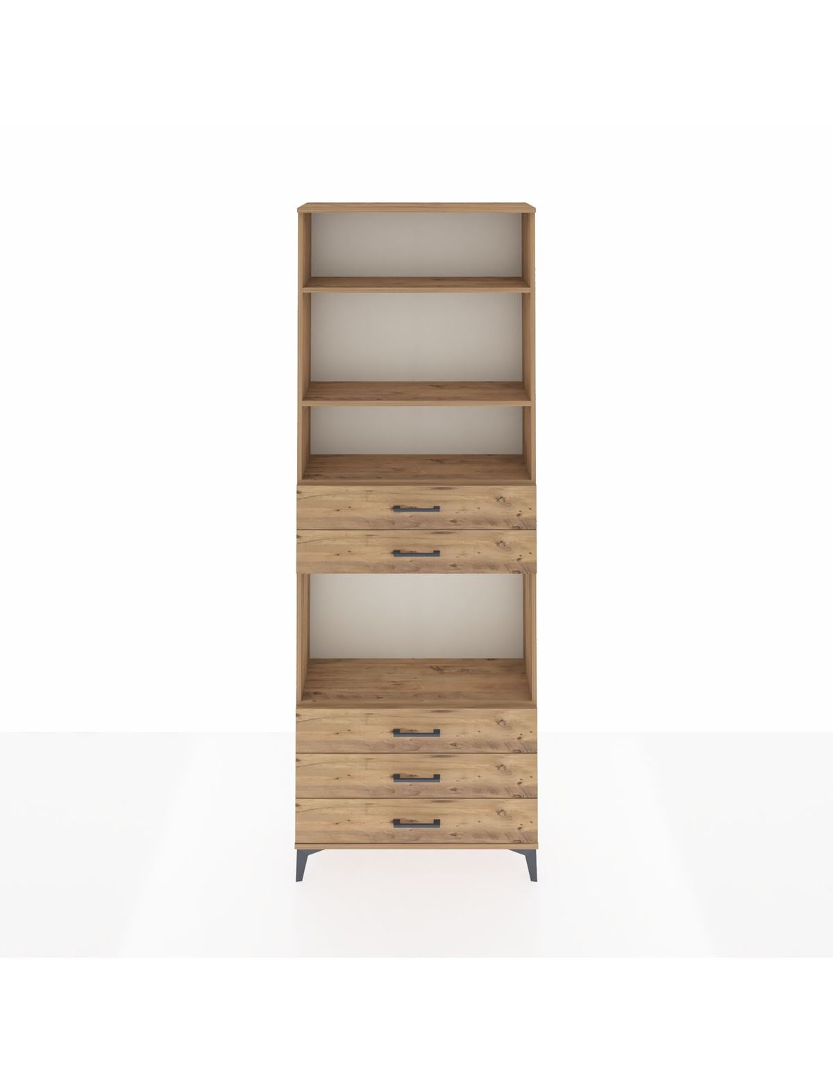 Arges Dolap 4 Raflı 5 Çekmeceli 88x30x243 Çam-Çam