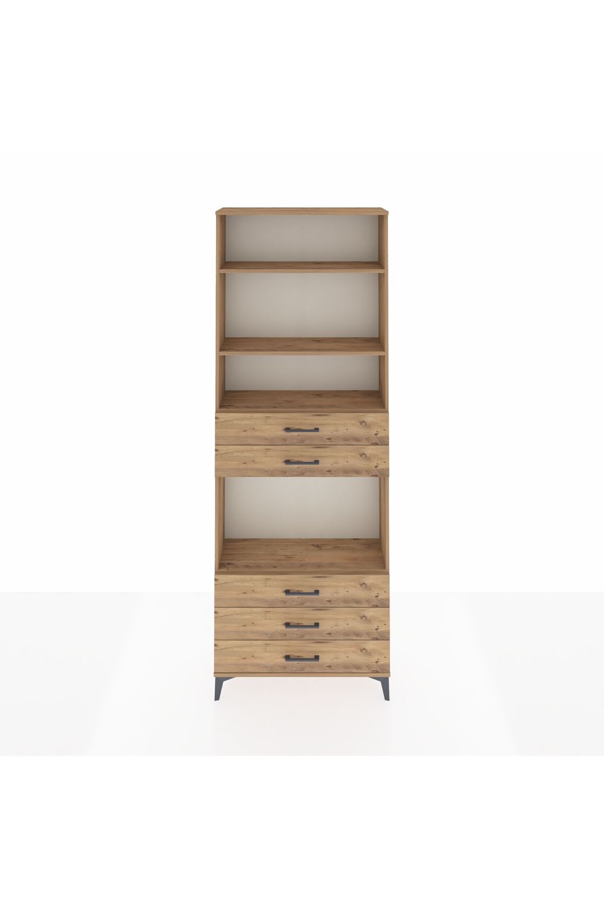 Arges Dolap 4 Raflı 5 Çekmeceli 88x30x243 Çam-Çam