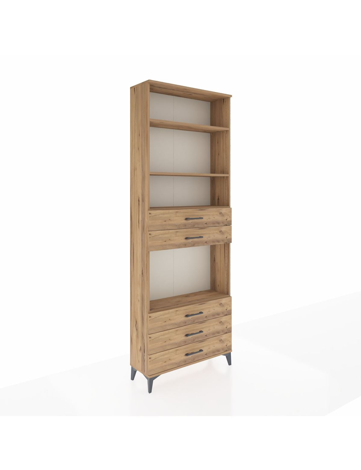 Arges Dolap 4 Raflı 5 Çekmeceli 88x30x243 Çam-Çam