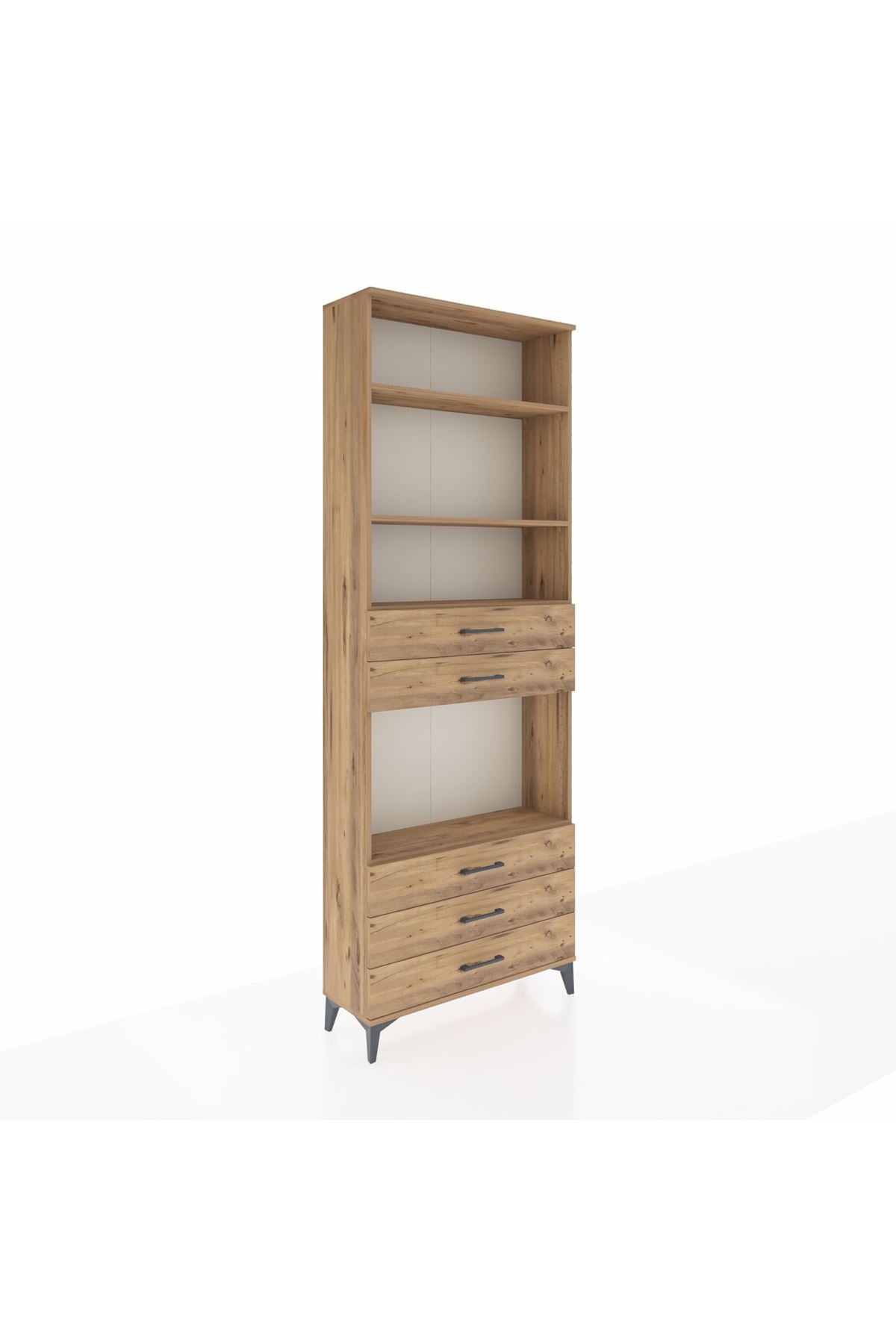 Arges Dolap 4 Raflı 5 Çekmeceli 88x30x243 Çam-Çam