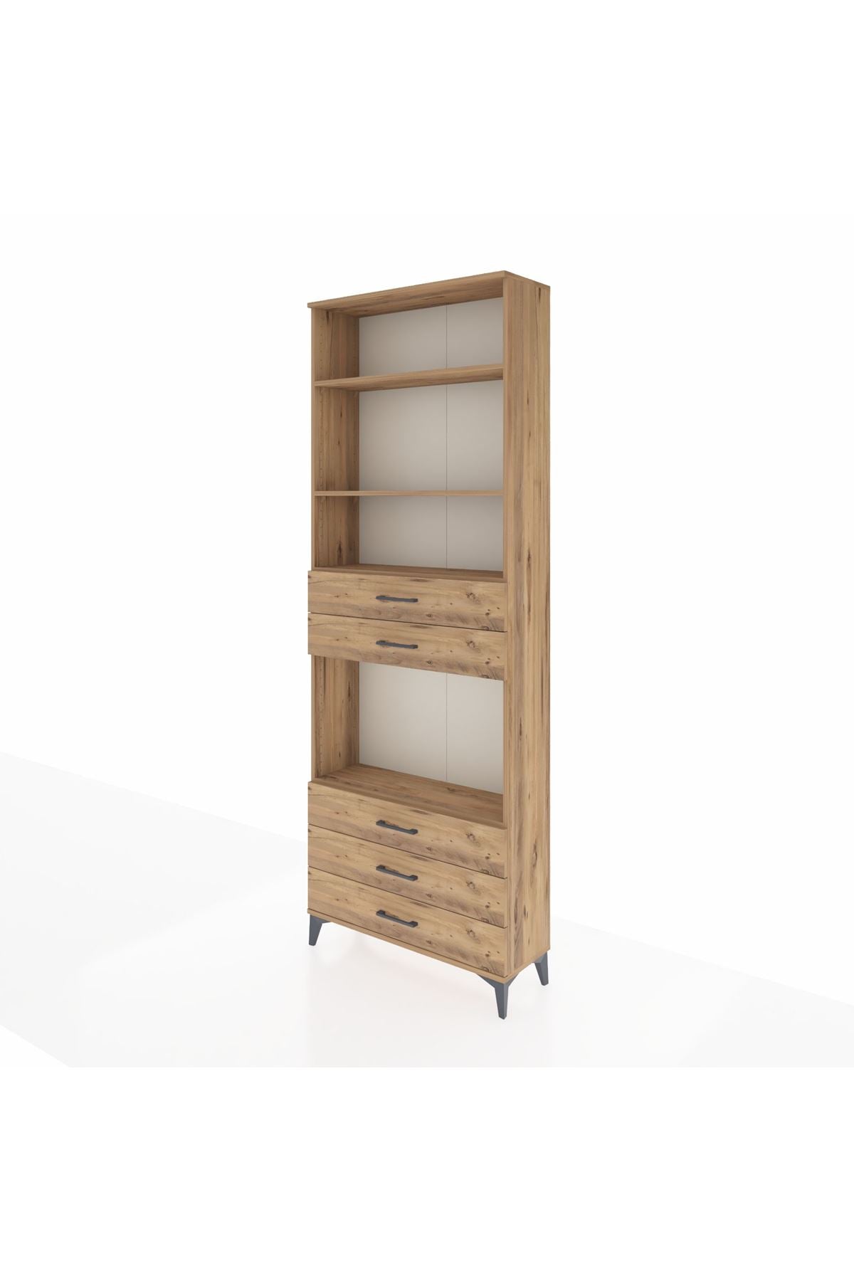 Arges Dolap 4 Raflı 5 Çekmeceli 88x30x243 Çam-Çam